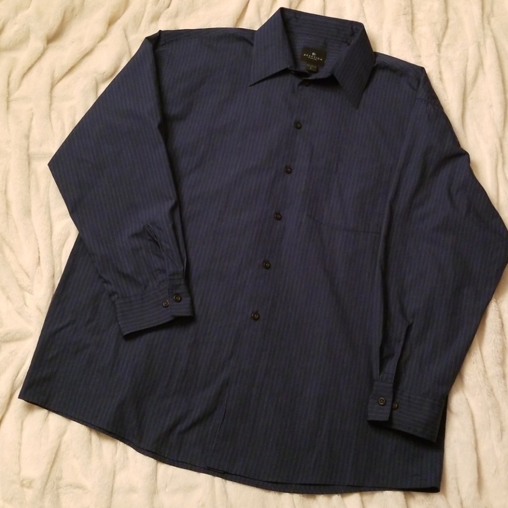 Kenneth Cole Reaction Dress Shirt Blue Microstripes Men's Large L 16 1/2 32 33